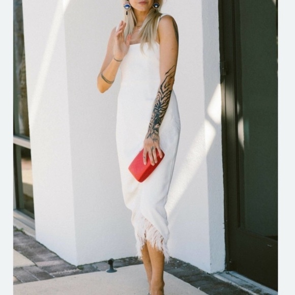 Saylor White Caylin Feather trim midi Dress 13640 - Picture 2 of 15